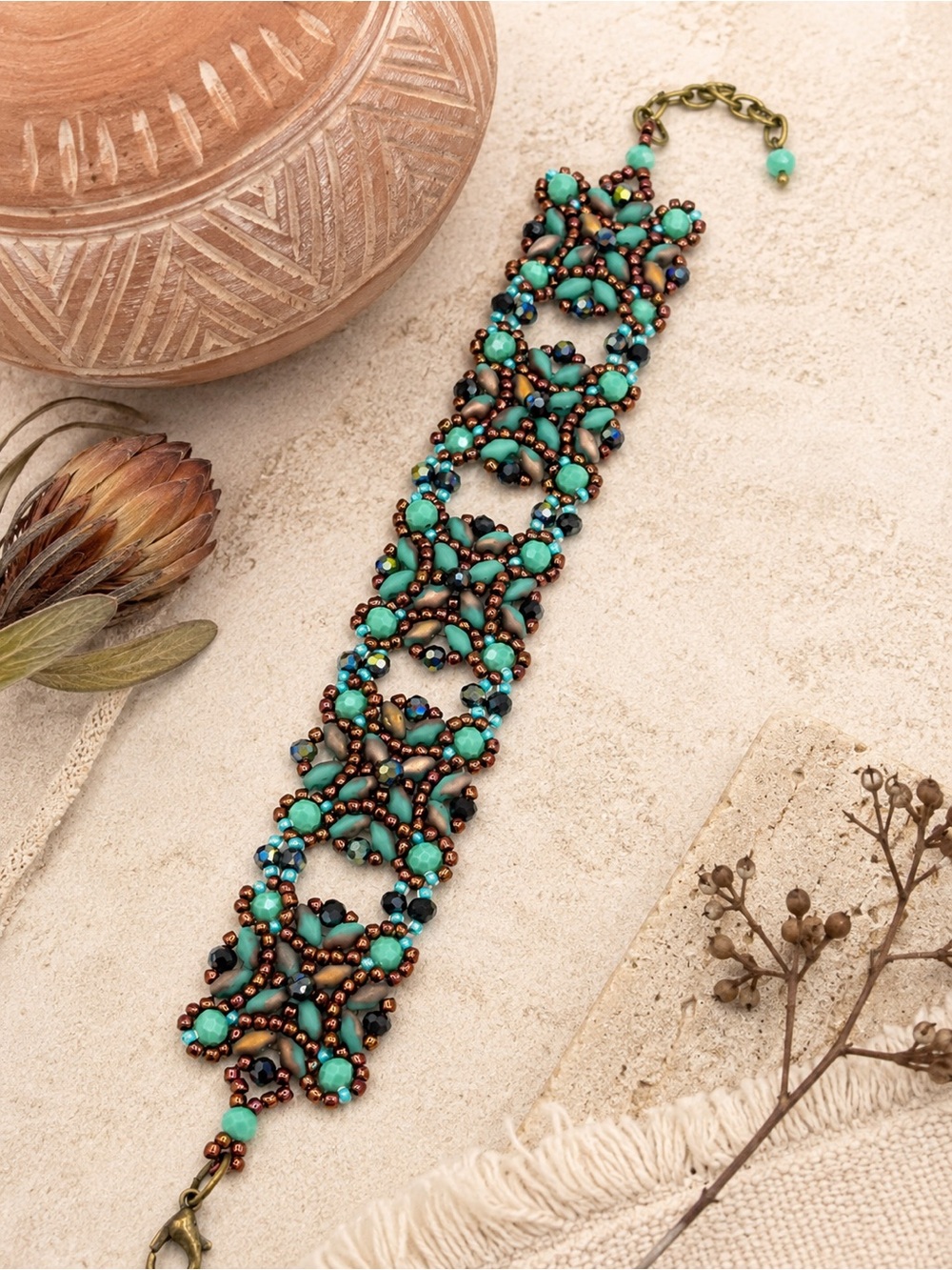 Hand Crafted Turquoise Beaded Lace Bracelet - Women Jewelry